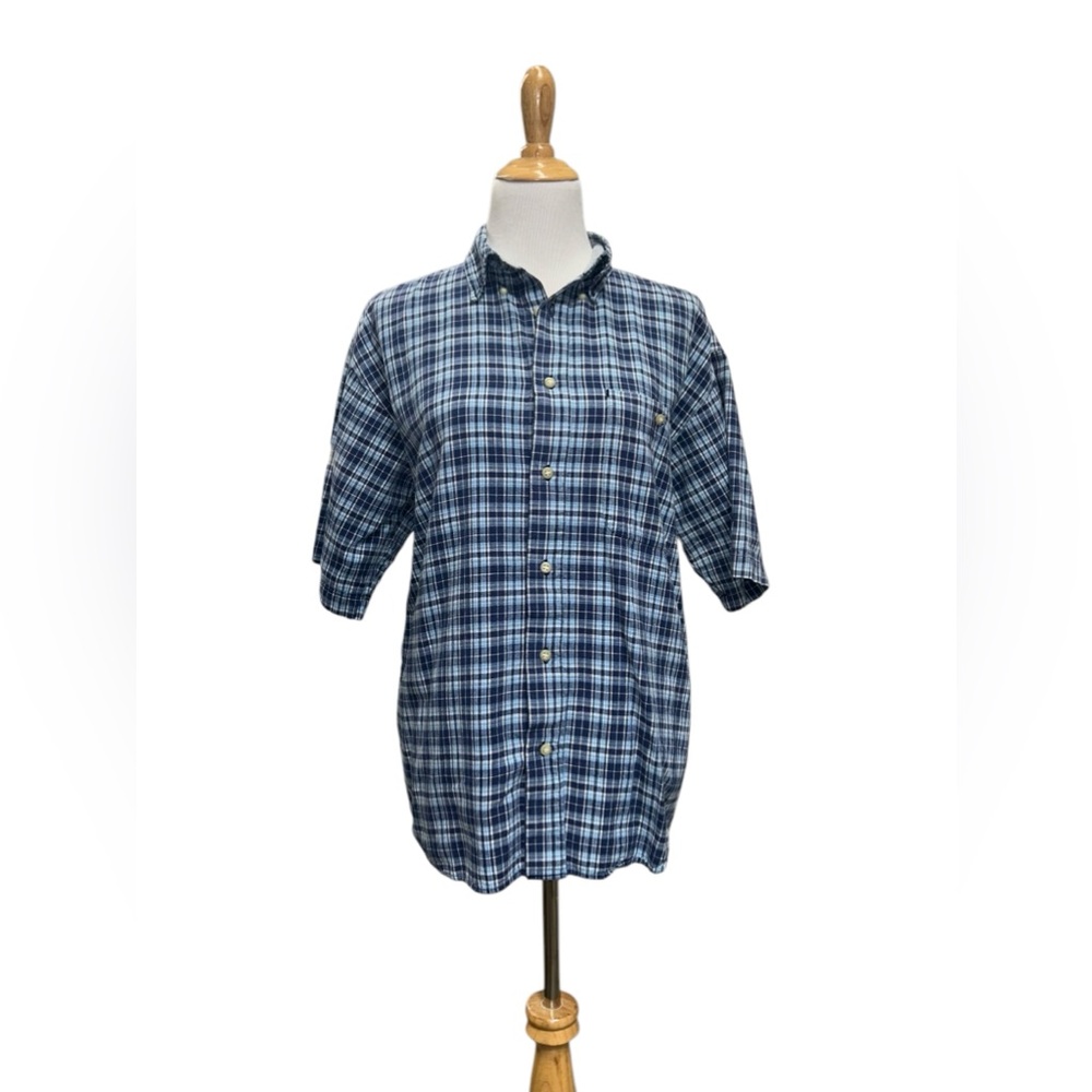 Vintage 90s Bugle Boy Men’s S blue plaid button up shirt